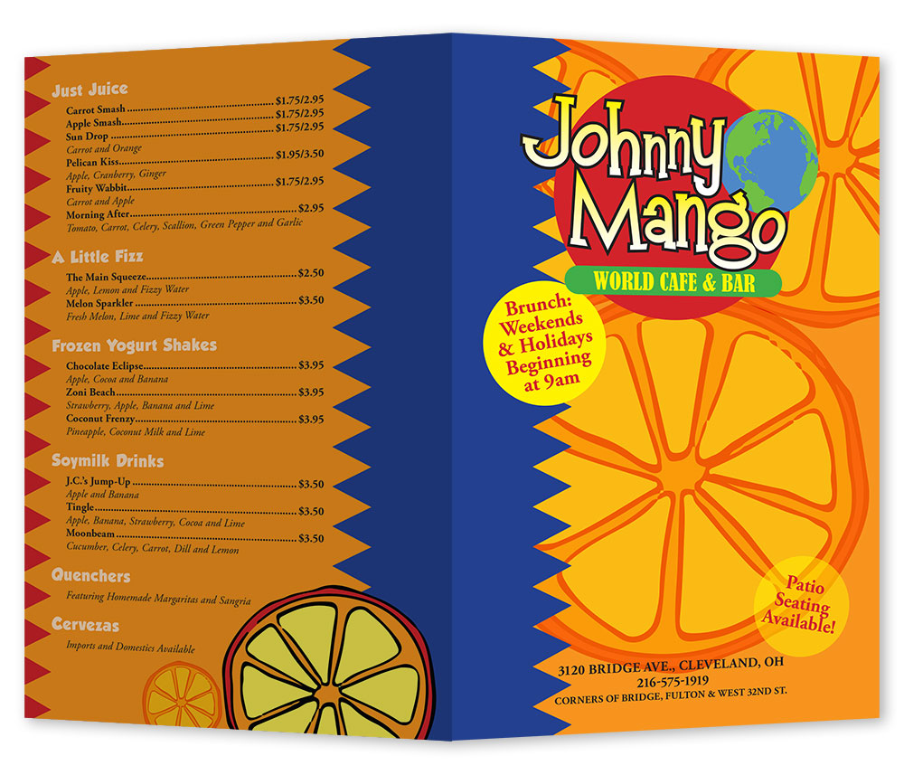johnny mango menu design outer spread